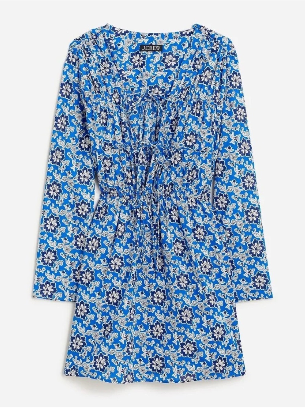 J. Crew Tiered tie-front beach dress in cobalt floral cotton voile
